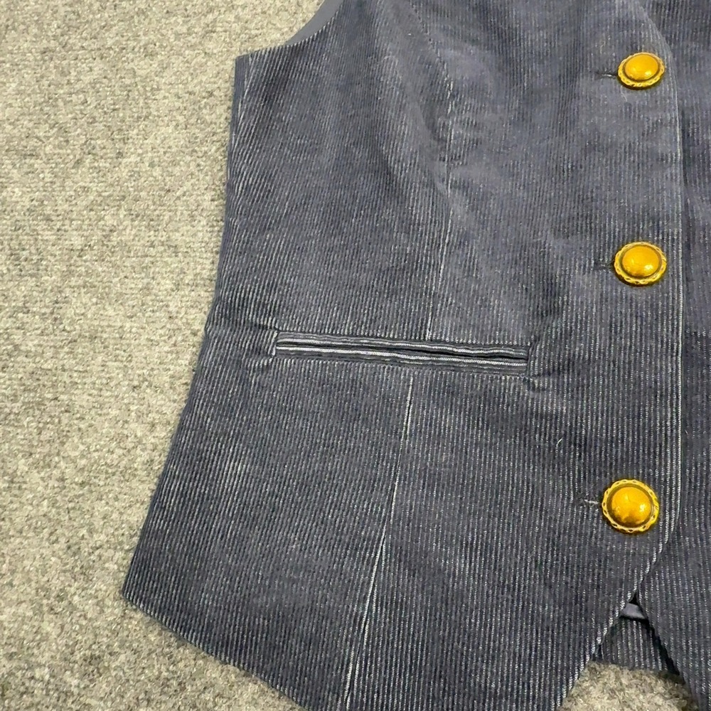 Unbranded Vest Womens M Navy Blue Corduroy Gold Button Back Cinch Waistcoat - Picture 2 of 6